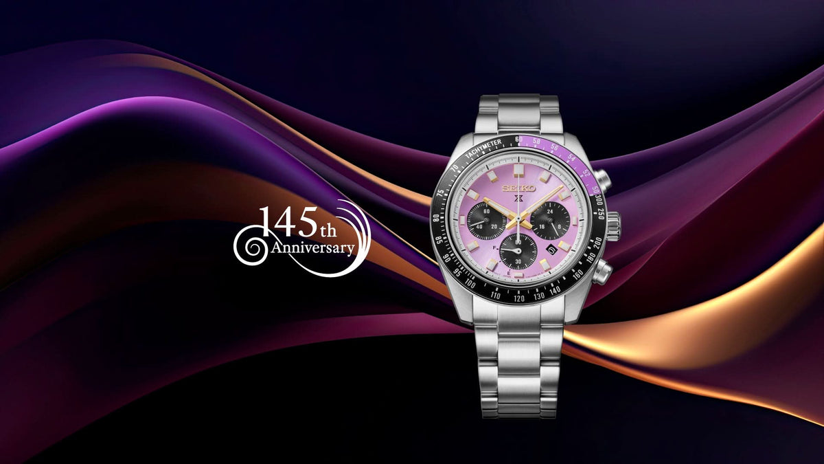Seiko 145th Anniversary HBJ005 Prospex Speedtimer purple promotional campaign image
