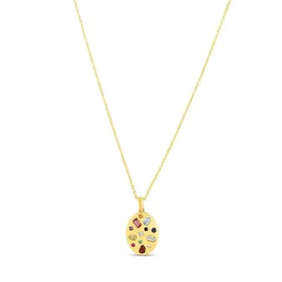 Gemstone-Studded Gold Pendant by Royal Chain