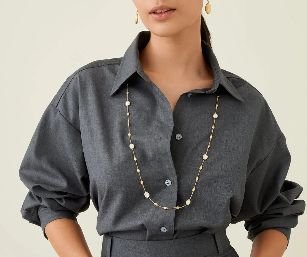 Marco Bicego Siviglia 18K Gold and Mother of Pearl Long Necklace - Skeie's Jewelers