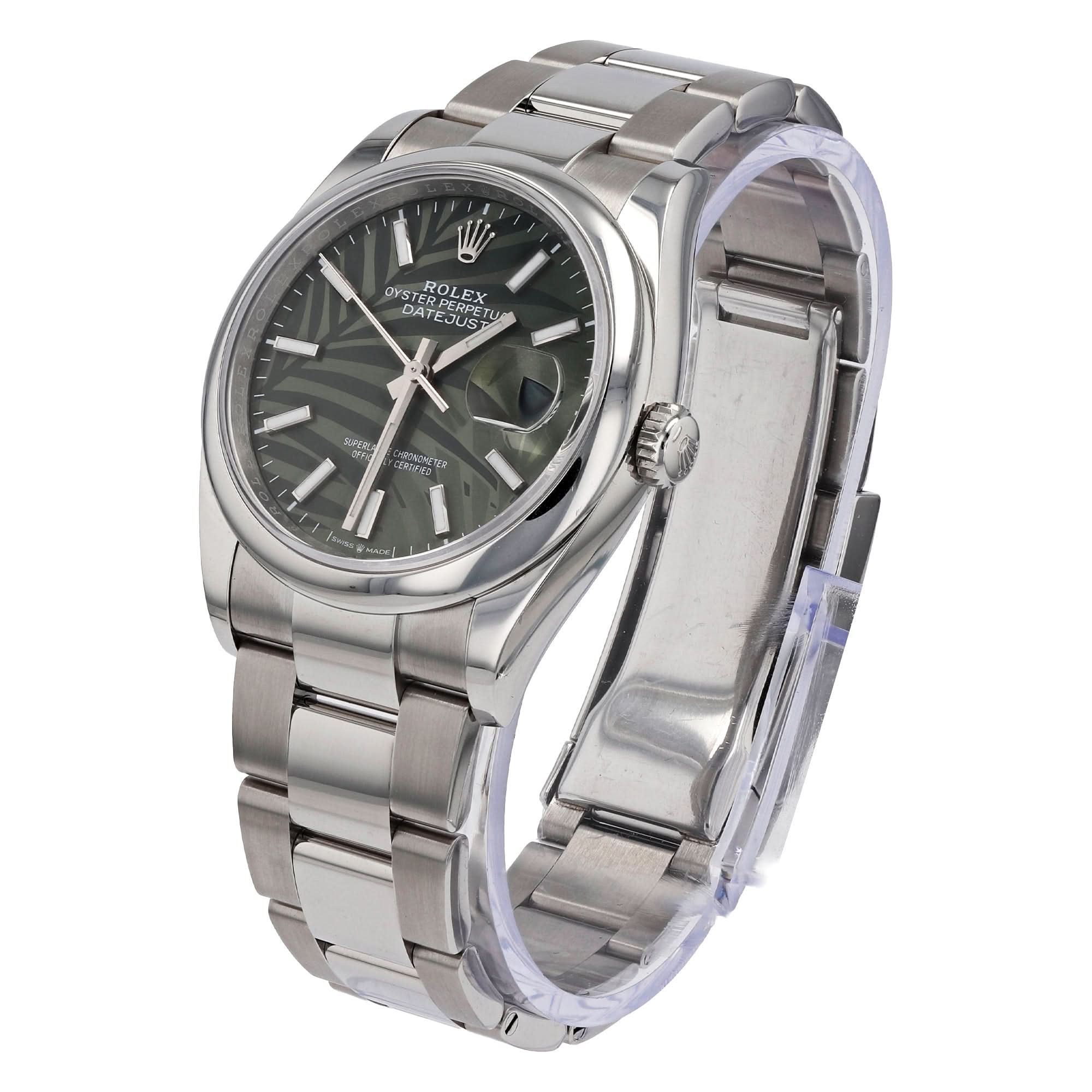 Pre-Owned Rolex Datejust 36 Olive Green Palm Dial Oyster Bracelet – 126200 - Skeie's Jewelers