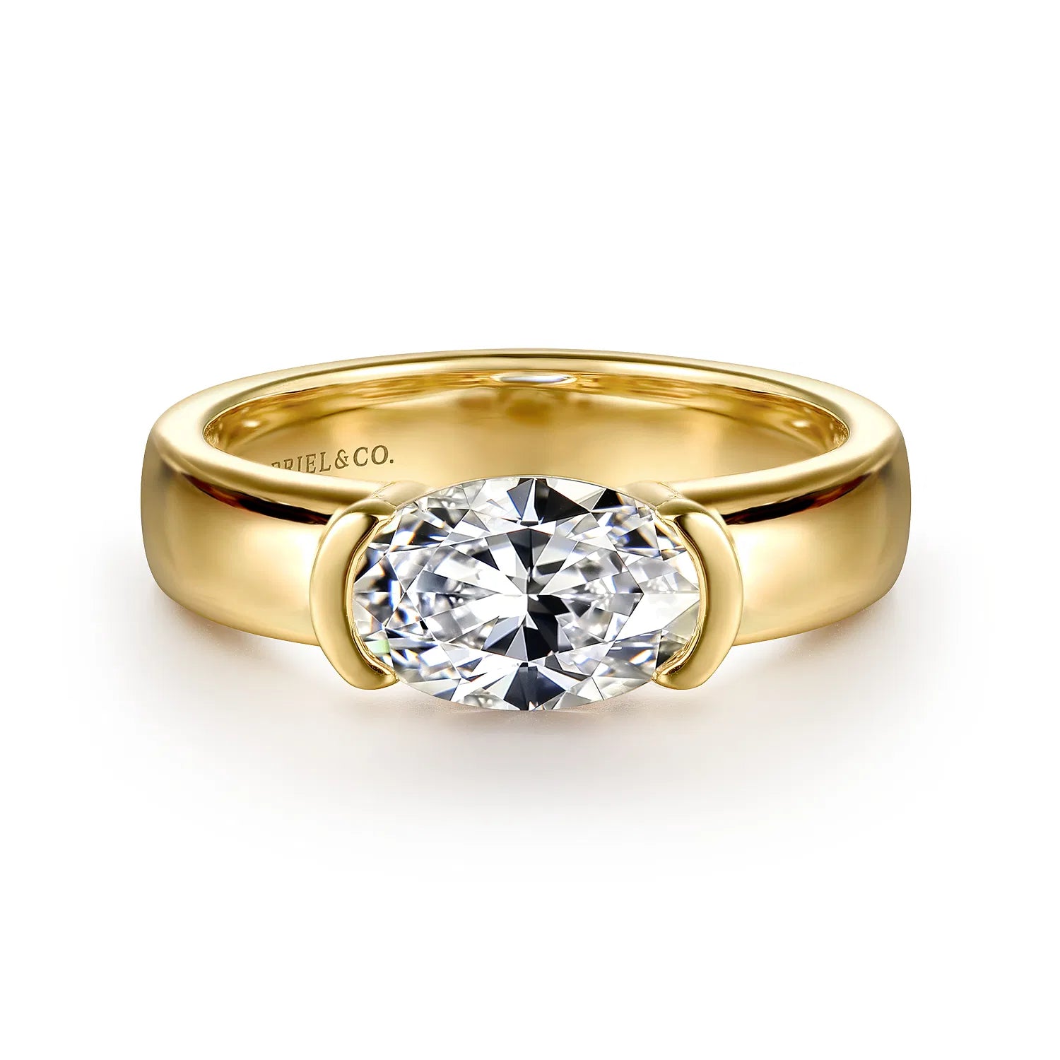 Gabriel & Co. 14K Yellow Gold Half Bezel East West Diamond Engagement Ring - Skeie's Jewelers