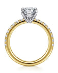 Gold ring with a diamond on a white background