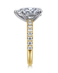 Diamond ring with a yellow gold band on a white background