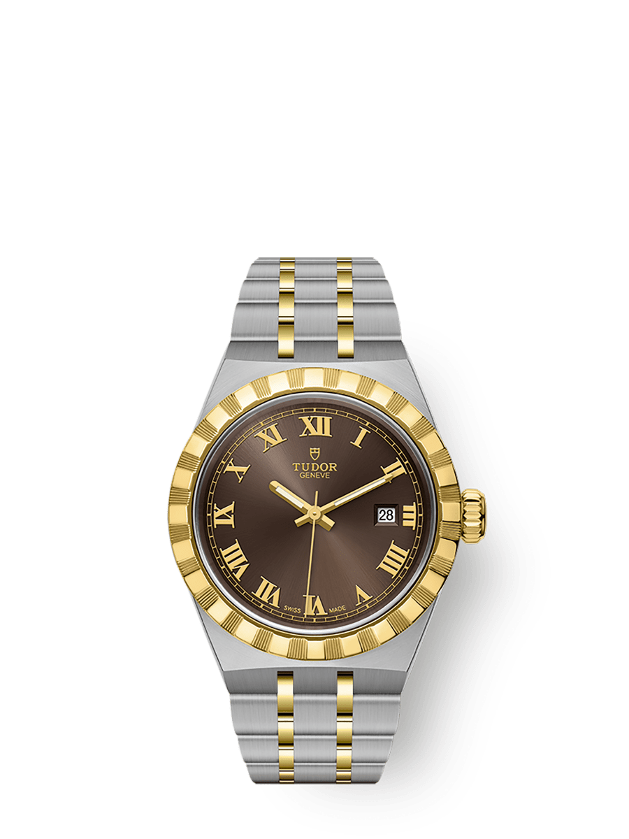 Tudor Royal 28mm Chocolate Brown Roman Dial Steel and Yellow Gold Case- M28303-0008 - Skeie's Jewelers