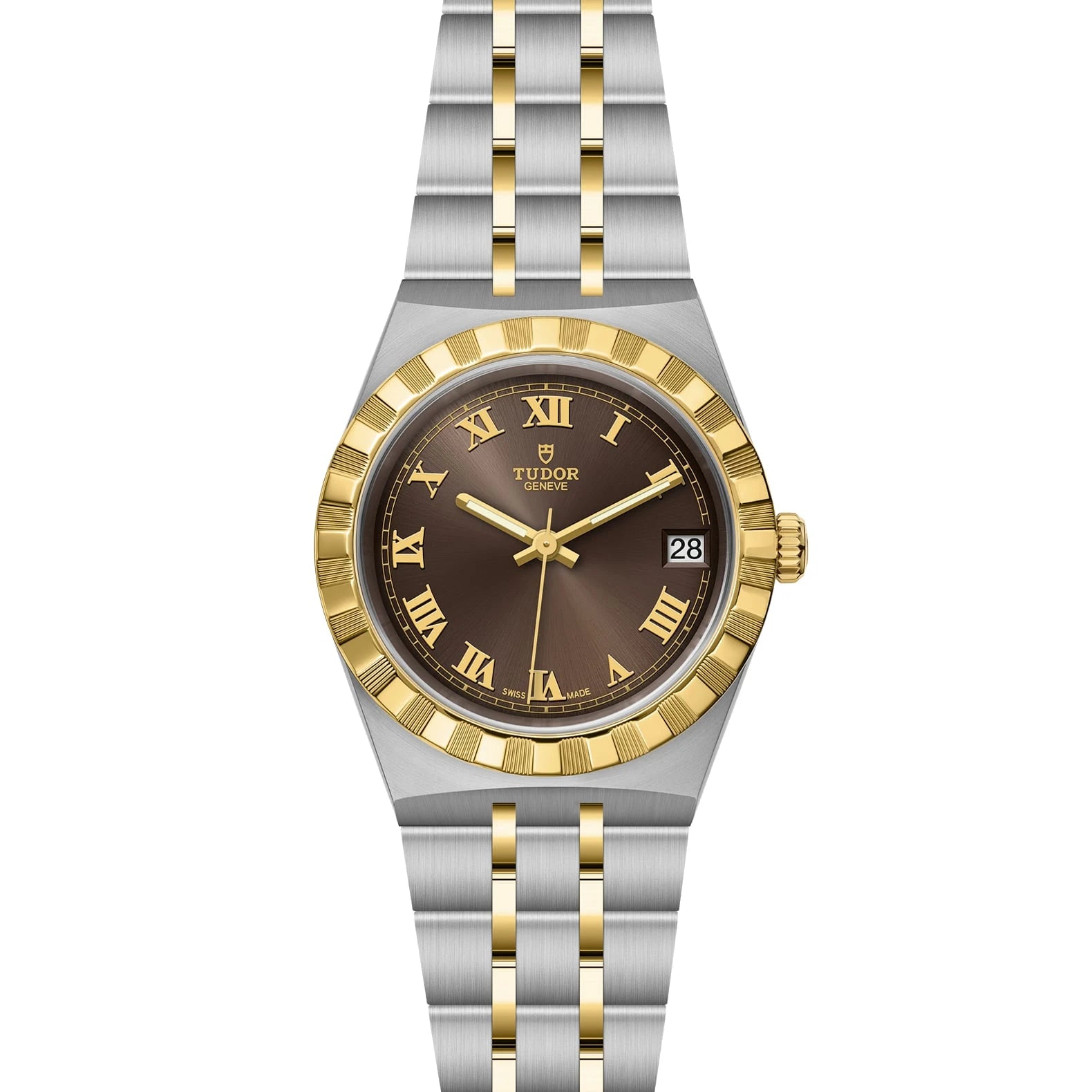 TUDOR Royal 34mm Chocolate Brown Roman Dial Steel and Yellow Gold Case- M28403-0008 - Skeie's Jewelers