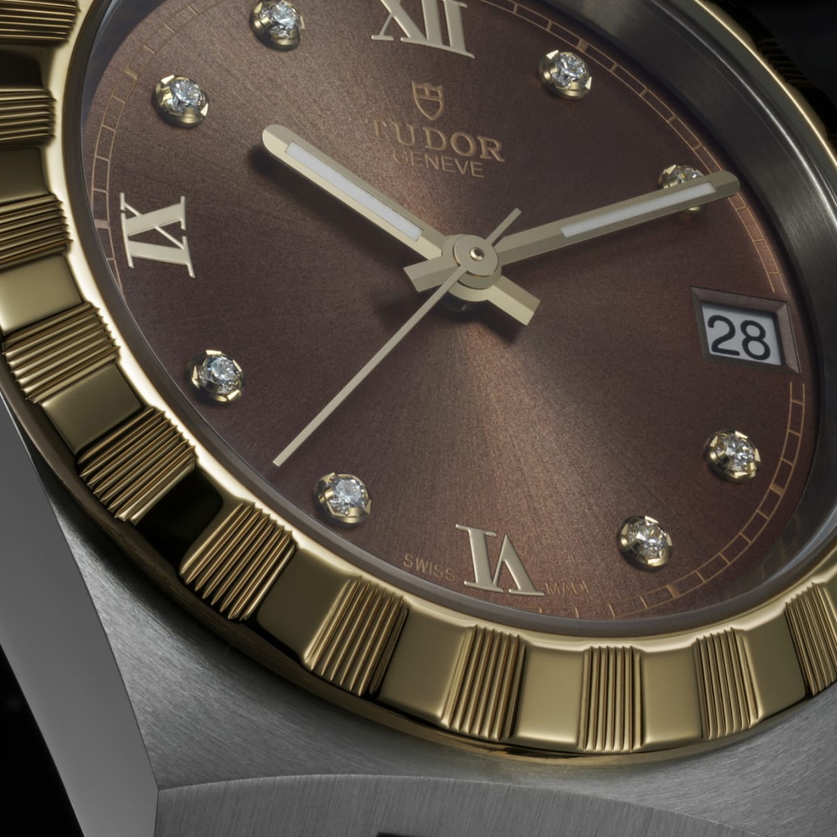 TUDOR Royal 38mm Chocolate Brown and Diamond Dial Steel and Yellow Gold Case-M28503-0008 - Skeie's Jewelers