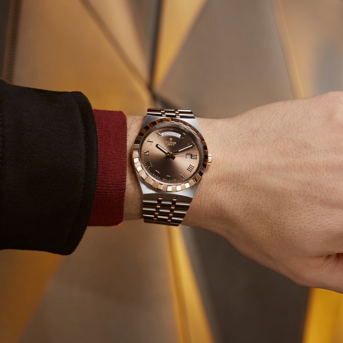 TUDOR Royal 41mm Chocolate Brown Roman Dial Steel and Yellow Gold Case-M28603-0007 - Skeie's Jewelers