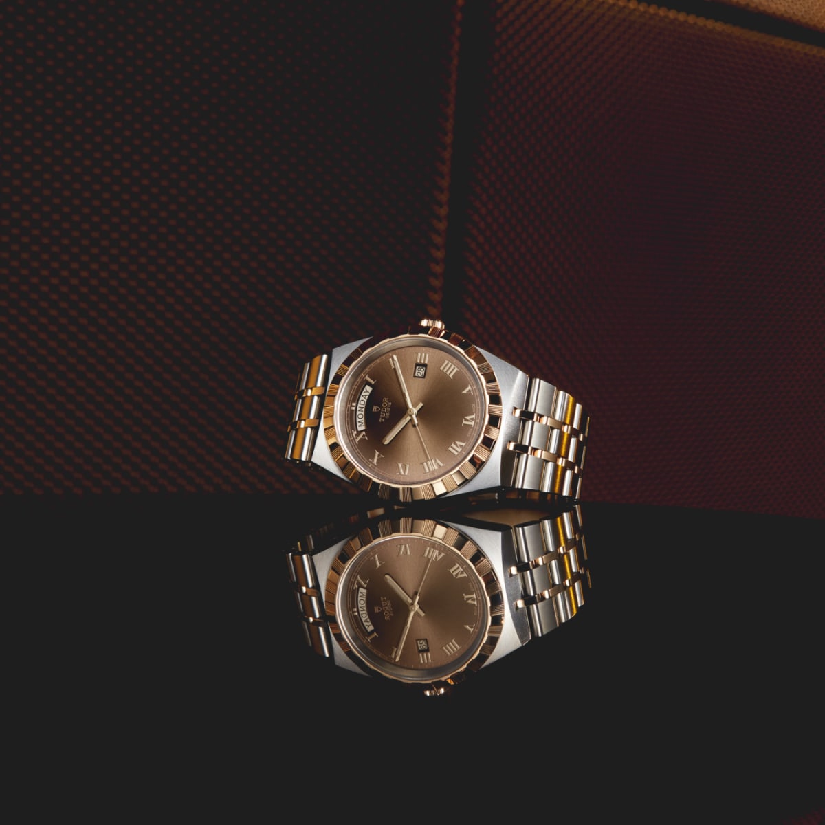 TUDOR Royal 41mm Chocolate Brown Roman Dial Steel and Yellow Gold Case-M28603-0007 - Skeie's Jewelers