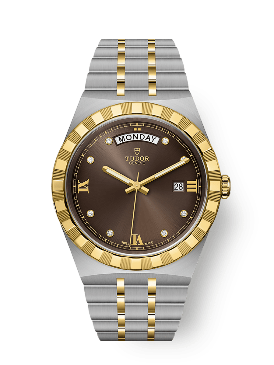 TUDOR Royal 41mm Chocolate Brown Diamond Dial Steel and Yellow Gold Case-M28603-0008 - Skeie's Jewelers