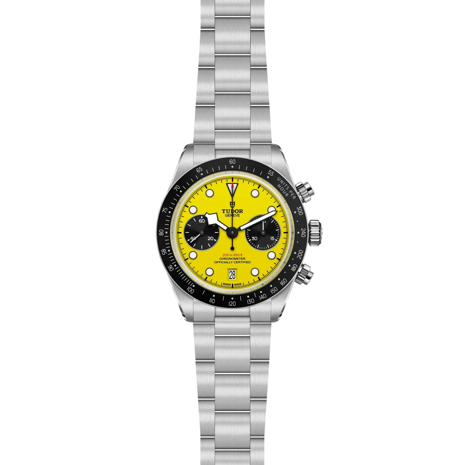 Tudor Black Bay Chrono Yellow Dial - Open Bracelet on white background