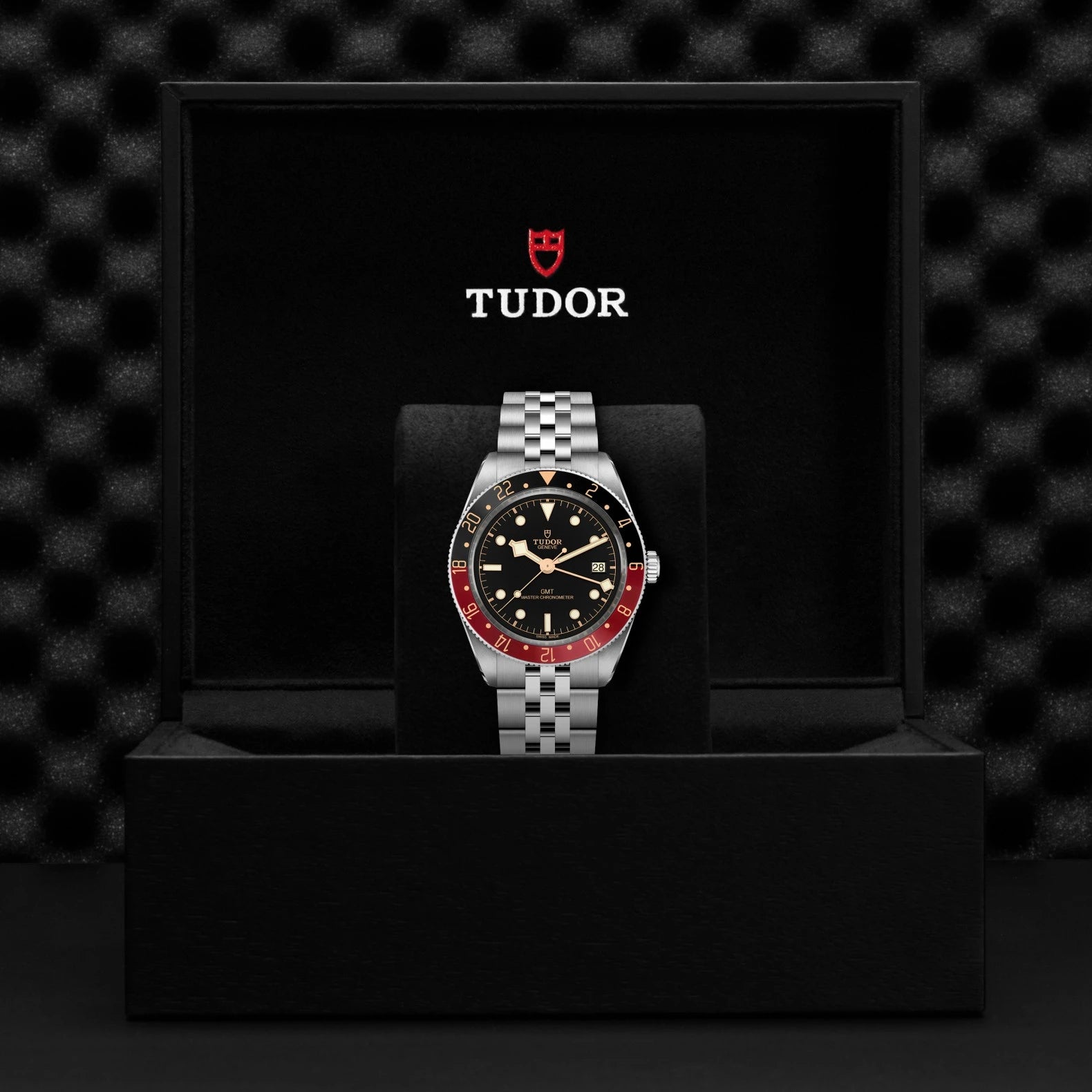 Silver Tudor with black and red dial -  M25600TN-0001 upright in box