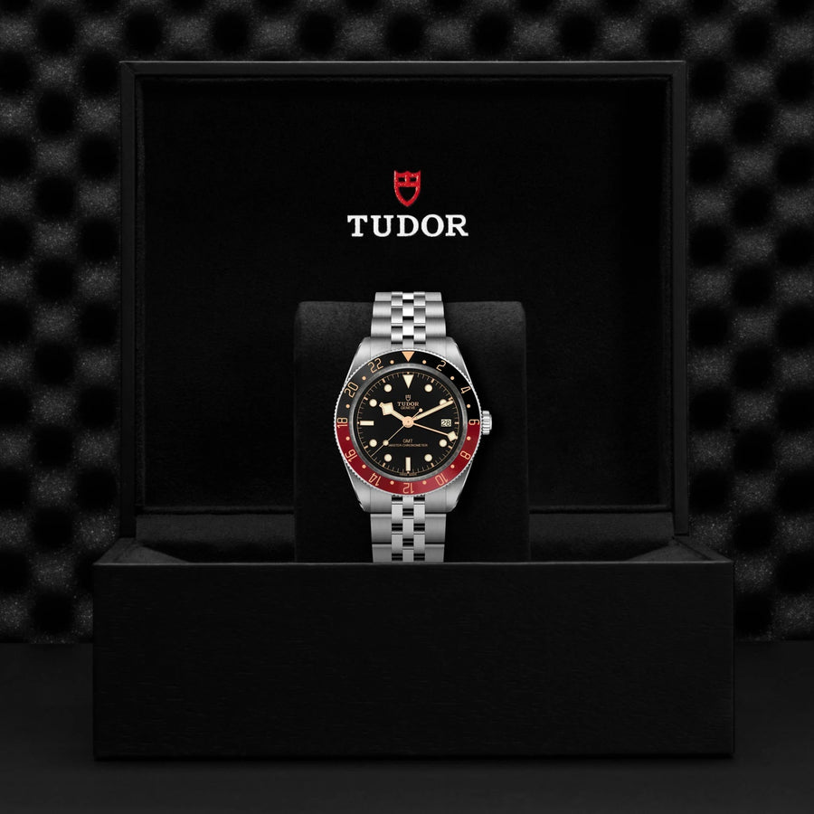 Silver Tudor with black and red dial -  M25600TN-0001 upright in box