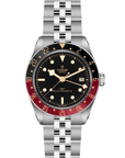 Silver Tudor with black and red dial -  M25600TN-0001 upright open bracelet on white background