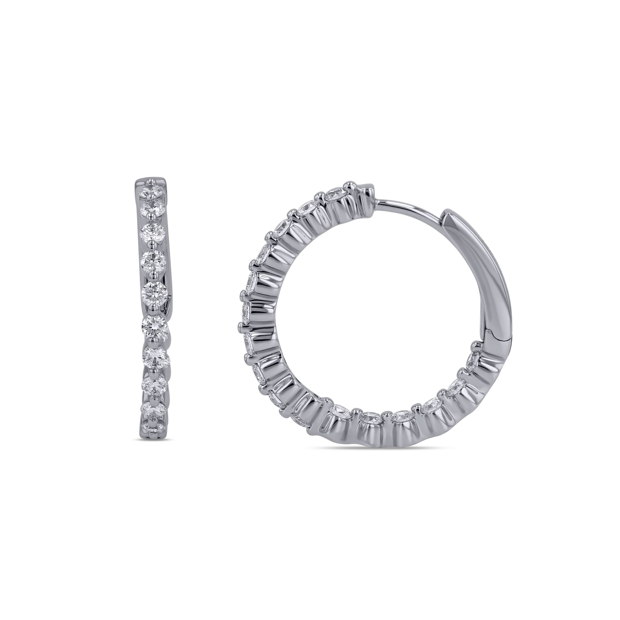 white gold diamond hoops on side view