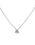 A 0.50 carat round brilliant diamond solitaire pendant showcased in a 14k white gold 3-prong setting, attached to an 18-inch white gold chain and centered on a solid white background.