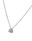 A prominent 0.75 carat round brilliant diamond solitaire necklace in a 14k white gold 3-prong mounting, displayed angled on a clean white background.