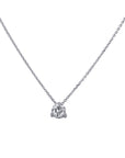 A prominent 0.75 carat round brilliant diamond solitaire necklace in a 14k white gold 3-prong mounting, displayed horizontally on a clean white background.