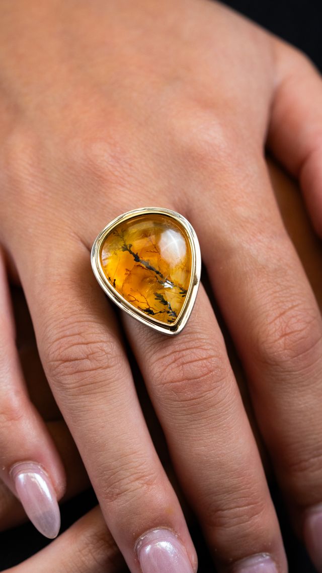 Tourmalinated Quartz Gem Drop Ring - Skeie's Jewelers