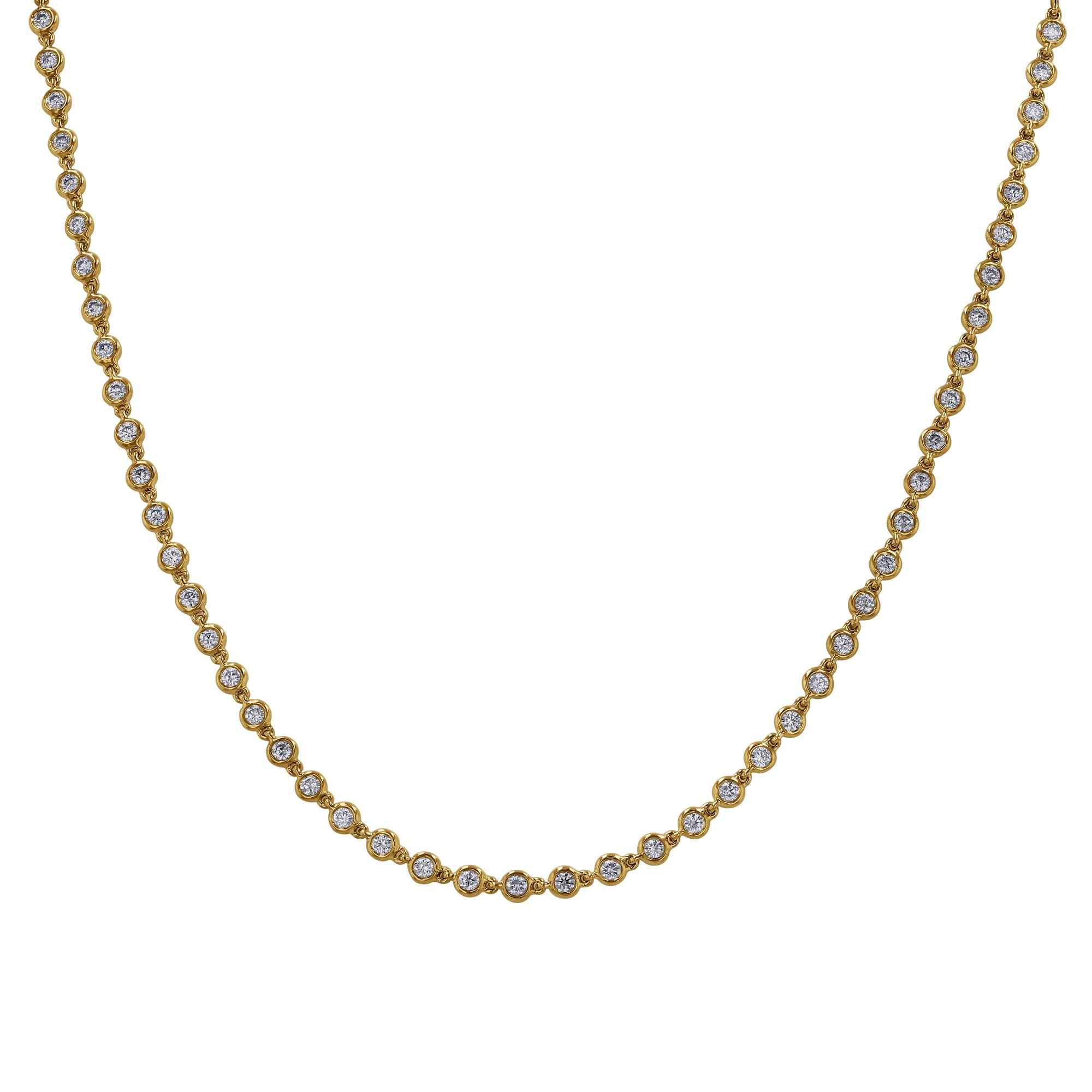 Gold necklace with diamonds on a white background