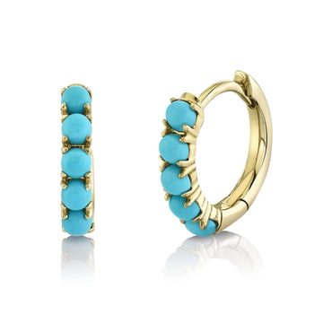 Yellow Gold Turquoise Huggie Earrings by Shy Creation