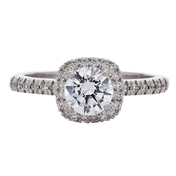 18k White Gold Diamond Halo Tapered Engagement Ring - Semi Mount
