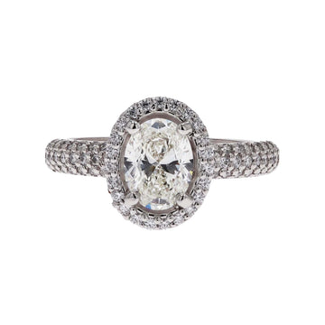 Oval Diamond Engagement Ring with Halo in Palladium & Gold - Skeie's Jewelers