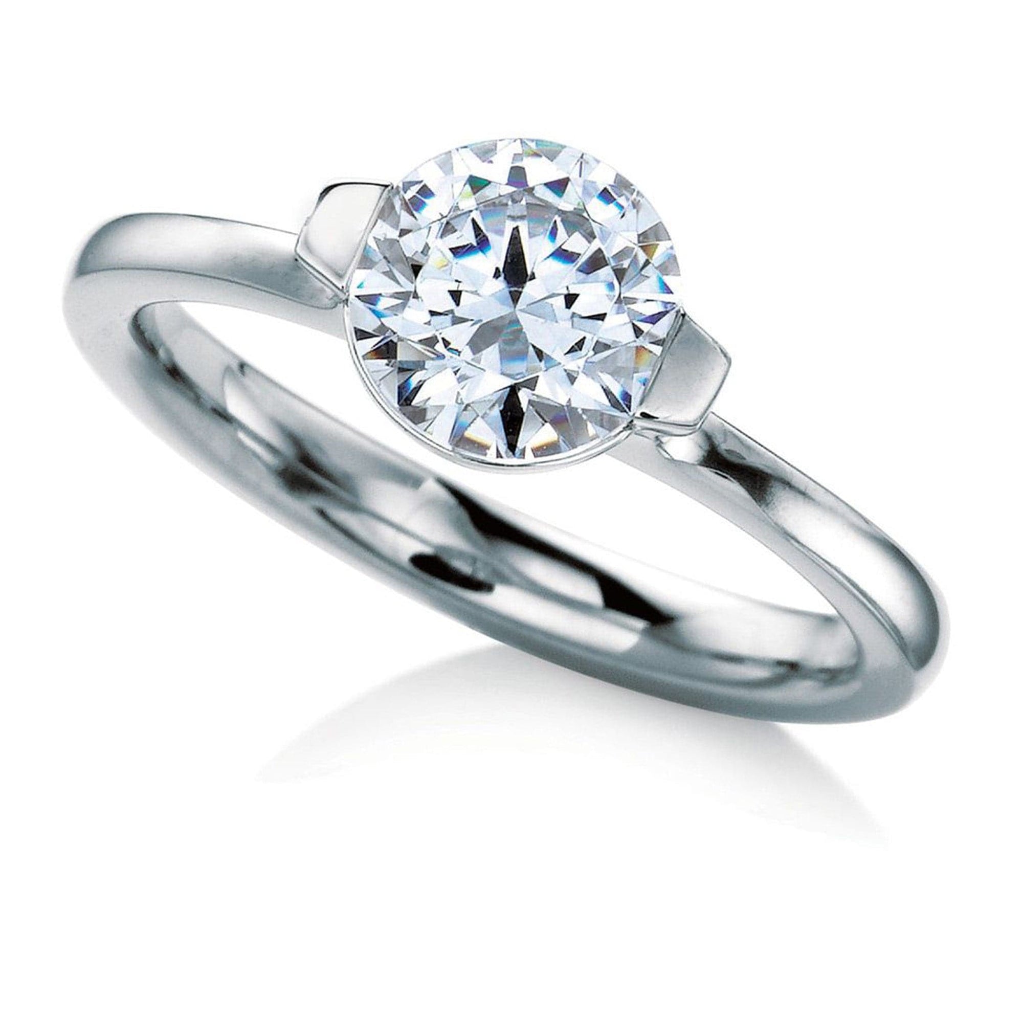 White Gold Thick Two-Prong Engagement Ring -  Front