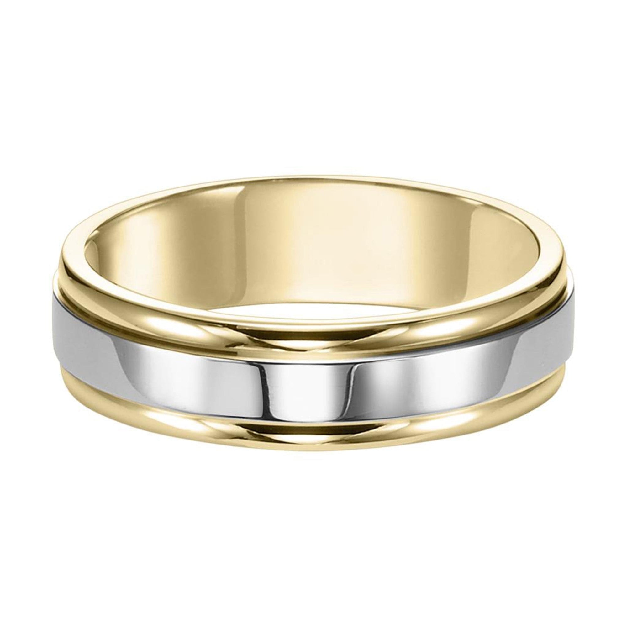 Yellow & White Gold Comfort Fit Men's Wedding Band Ring Front