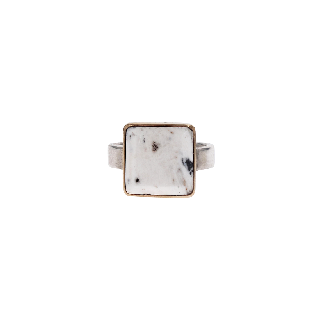 White Buffalo Turquoise Sterling Silver Ring by Arianna Nicolai Front