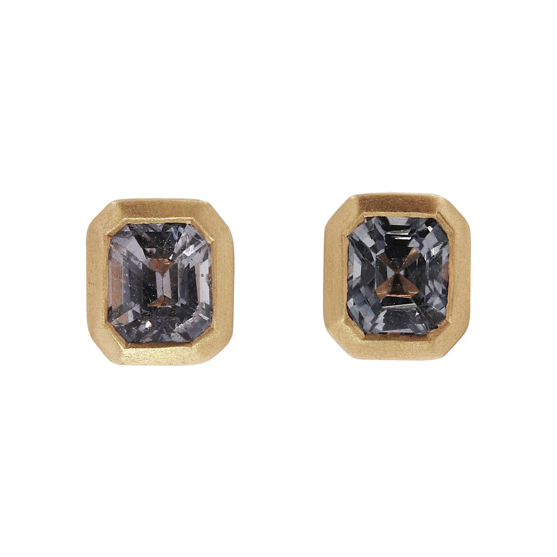 Emerald Cut Bezel Set Gray Spinel Studs by Kimberly Collins - Skeie's Jewelers