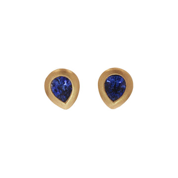 Yellow Gold Blue Sapphire Pear Shaped Studs by Kimberly Collins - Skeie's Jewelers