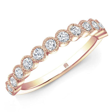 18K Gold Diamond Beaded Half Round Ring- Skeie's Legacy Collection