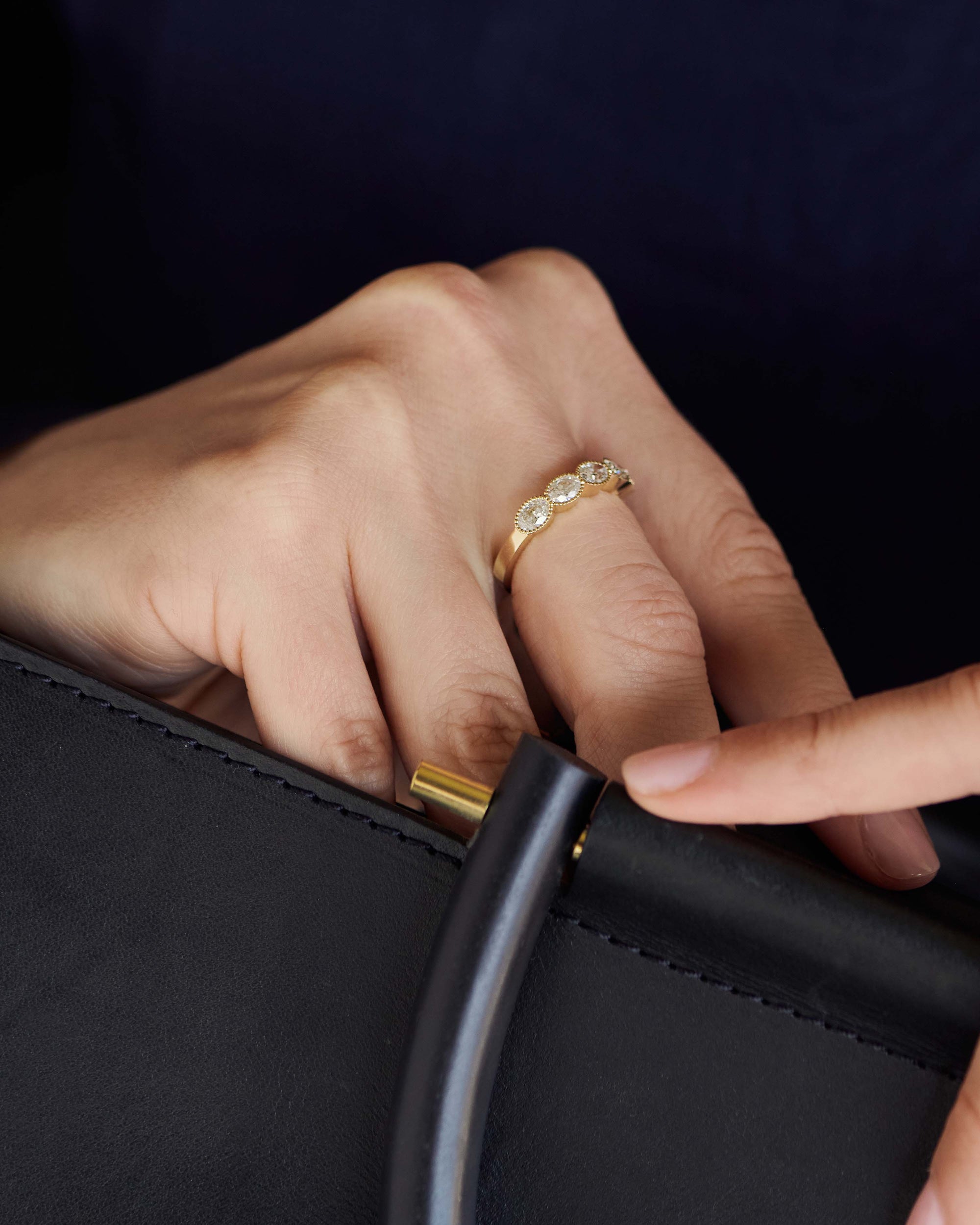 18K Gold Oval Diamond Beaded Band Ring- Skeie's Legacy Collection - Skeie's Jewelers