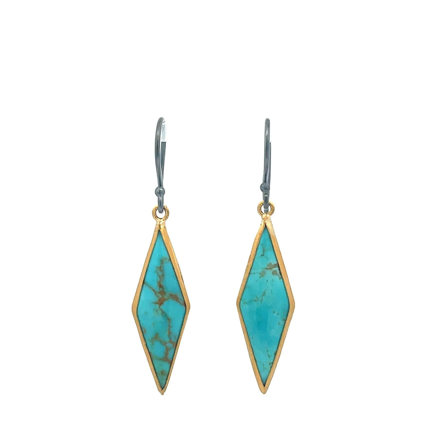 Yellow Gold & Oxidized Sterling Silver Turquoise Earrings - Skeie's Jewelers