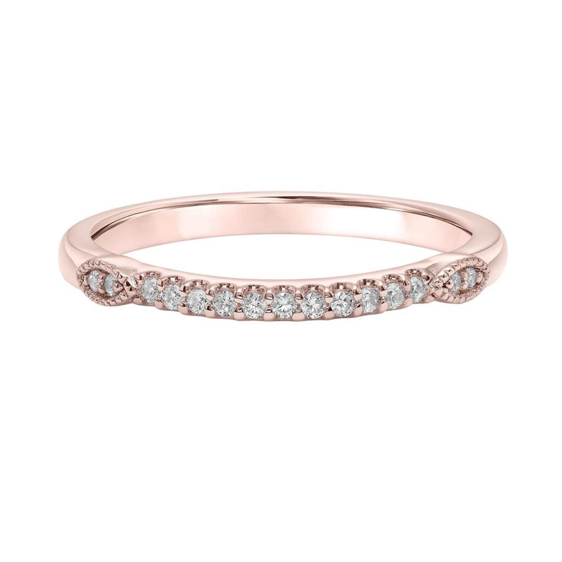 Rose Gold Diamond Milgrain Accent Wedding Band Ring - Skeie's Jewelers