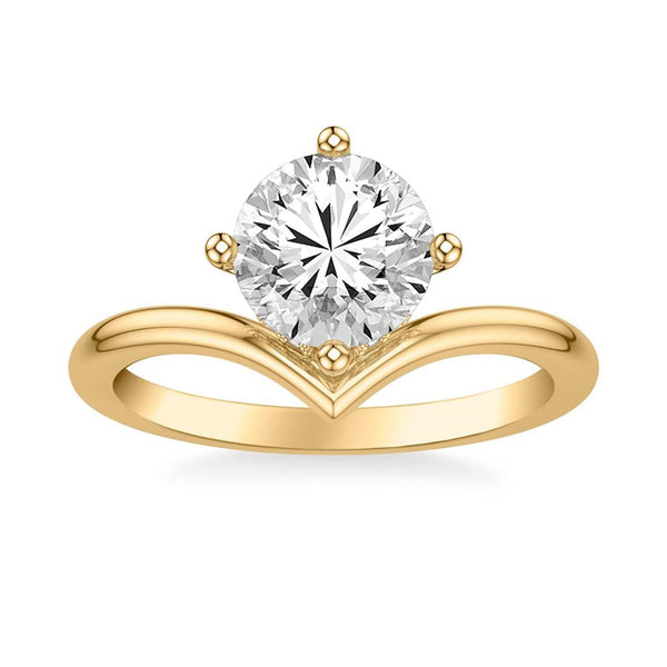 Round Diamond Curved Solitaire Engagement Ring with Hidden Halo