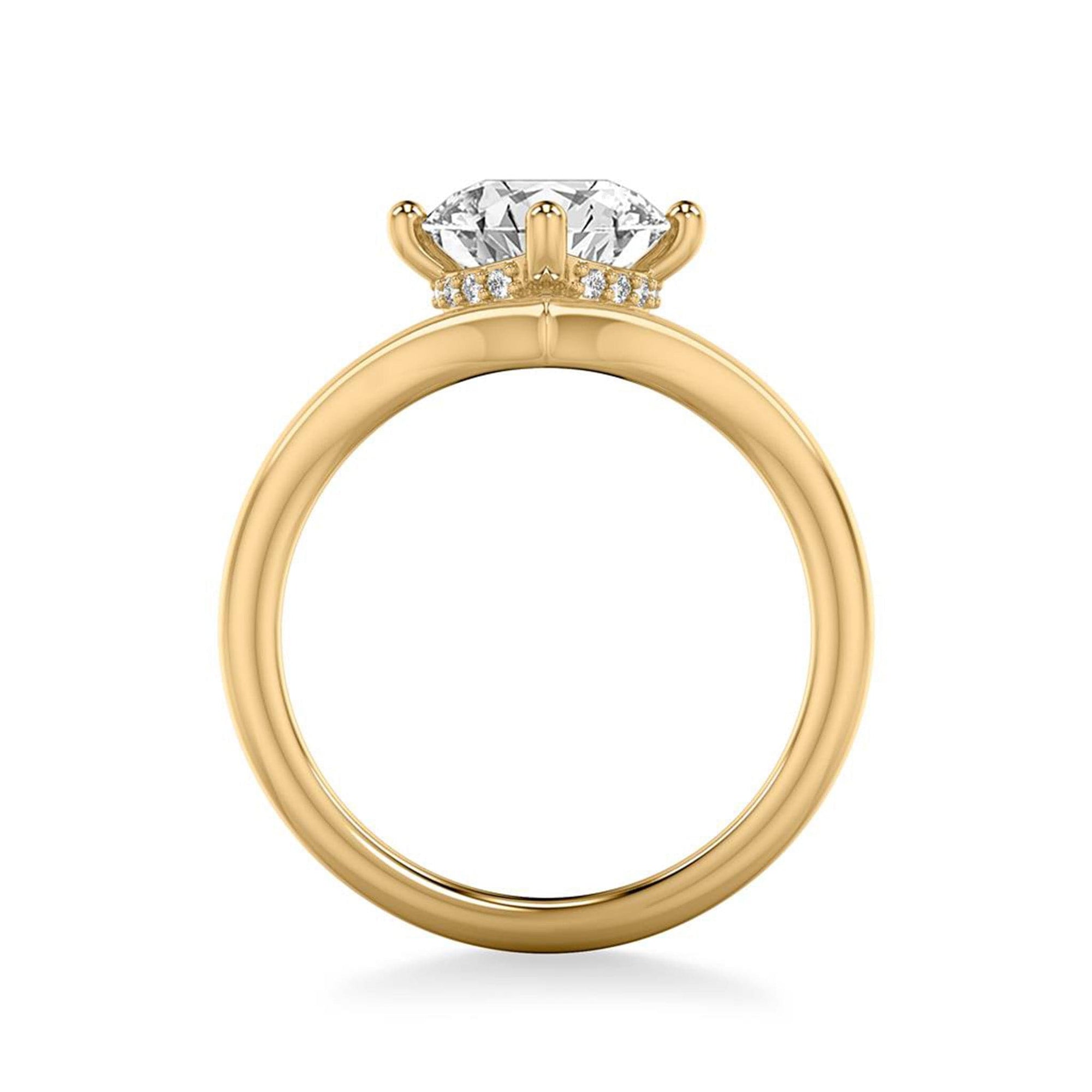 Round Diamond Curved Solitaire Engagement Ring with Hidden Halo