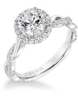 Diamond Halo Twisted Shank 14k White Gold Engagement Ring