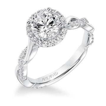 Diamond Halo Twisted Shank 14k White Gold Engagement Ring