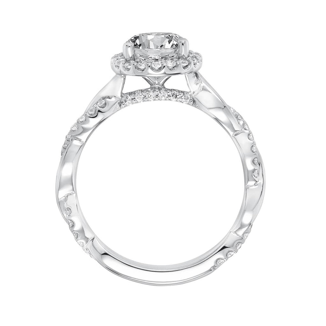 Diamond Halo Twisted Shank 14k White Gold Engagement Ring Side