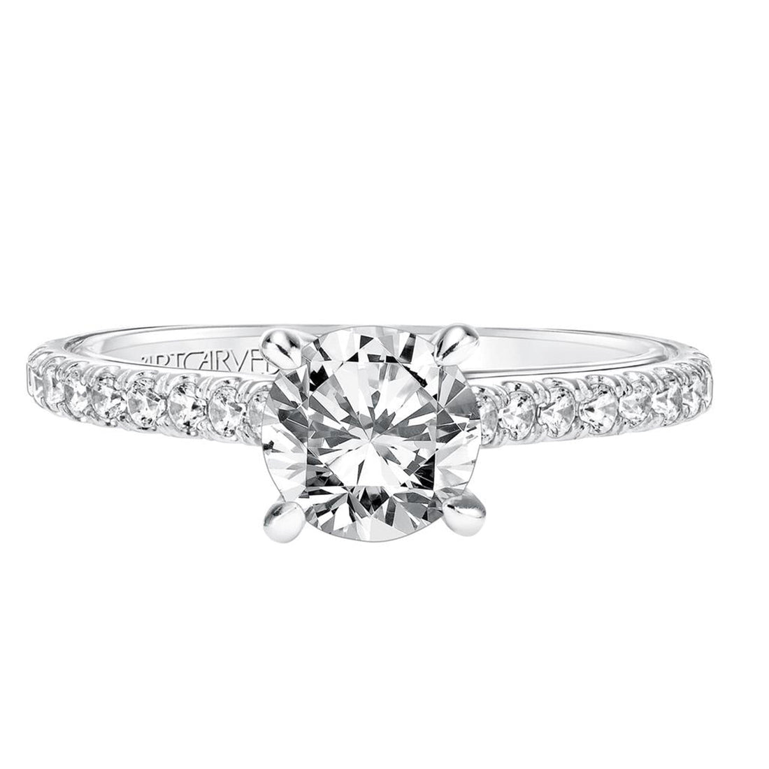 Diamond Sidestone Twist Gallery Engagement Ring in 14k White Gold Front