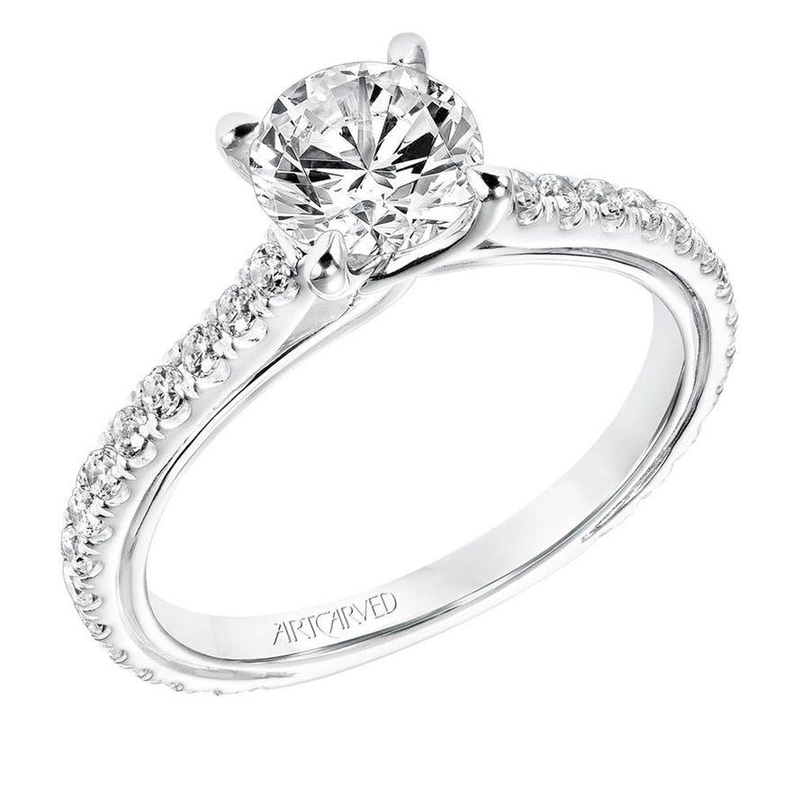 Diamond Sidestone Twist Gallery Engagement Ring in 14k White Gold angle