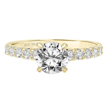 Diamond Prong-Set Sidestone Yellow Gold Engagement Ring 