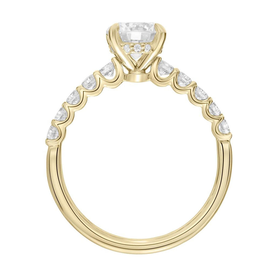 Diamond Prong-Set Sidestone Yellow Gold Engagement Ring Side