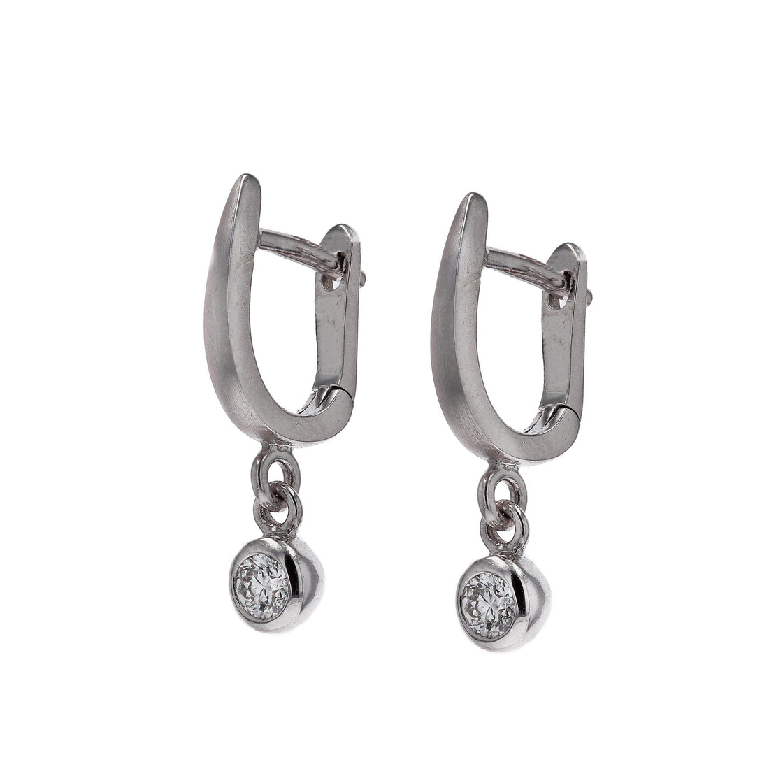 White Gold Dangle Diamond Huggie Earrings by Breuning - Skeie's Jewelers