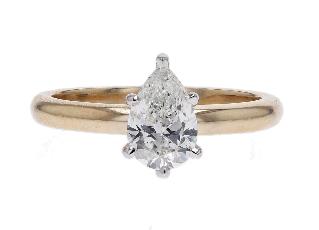 Pear Shaped Lab Created Diamond Yellow Gold Solitaire Engagement Ring - Skeie's Jewelers