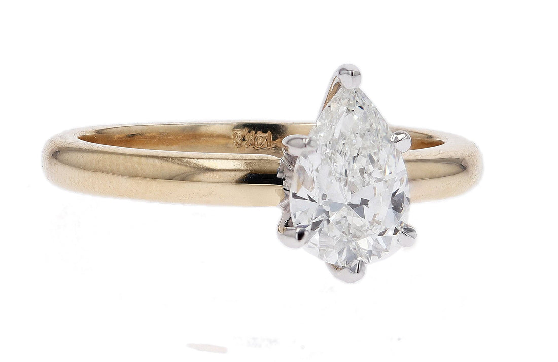 Pear Shaped Lab Created Diamond Yellow Gold Solitaire Engagement Ring - Skeie's Jewelers