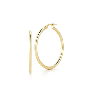 Medium Round Yellow Gold Designer Hoop Earrings by Roberto Coin