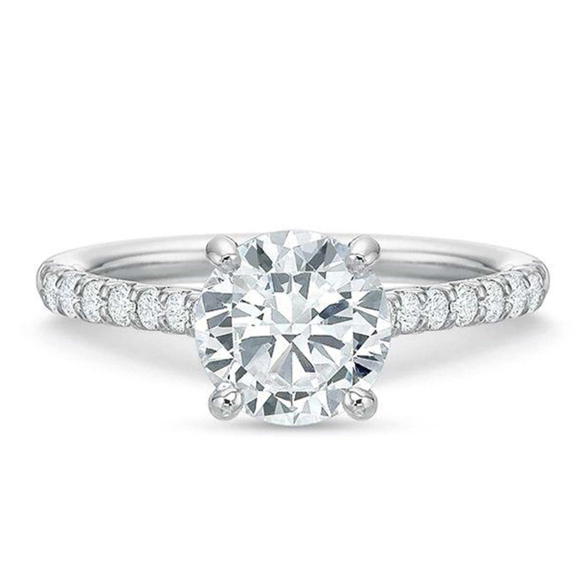 Diamond Shared Prong Engagement Ring Comfort Fit by Precision Set White Gold Front