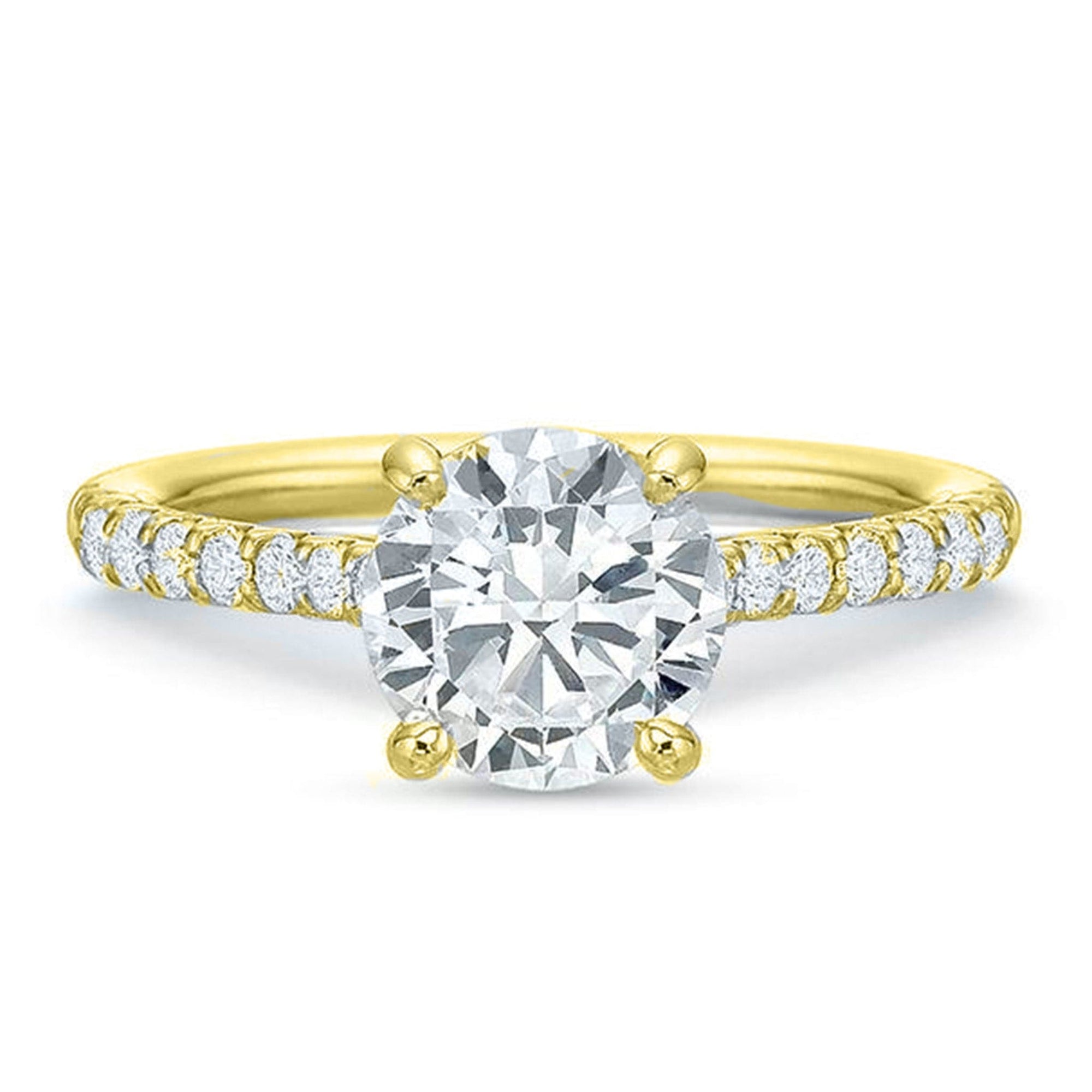 Diamond Shared Prong Engagement Ring Comfort Fit by Precision Set Yellow Gold Front